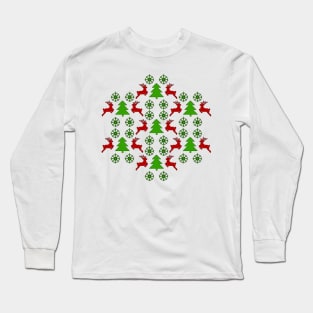 Festive Pixel Parade: Reindeer, Tree, Snowflake No 2 Long Sleeve T-Shirt